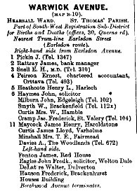 Warwick Avenue 1912 Directory